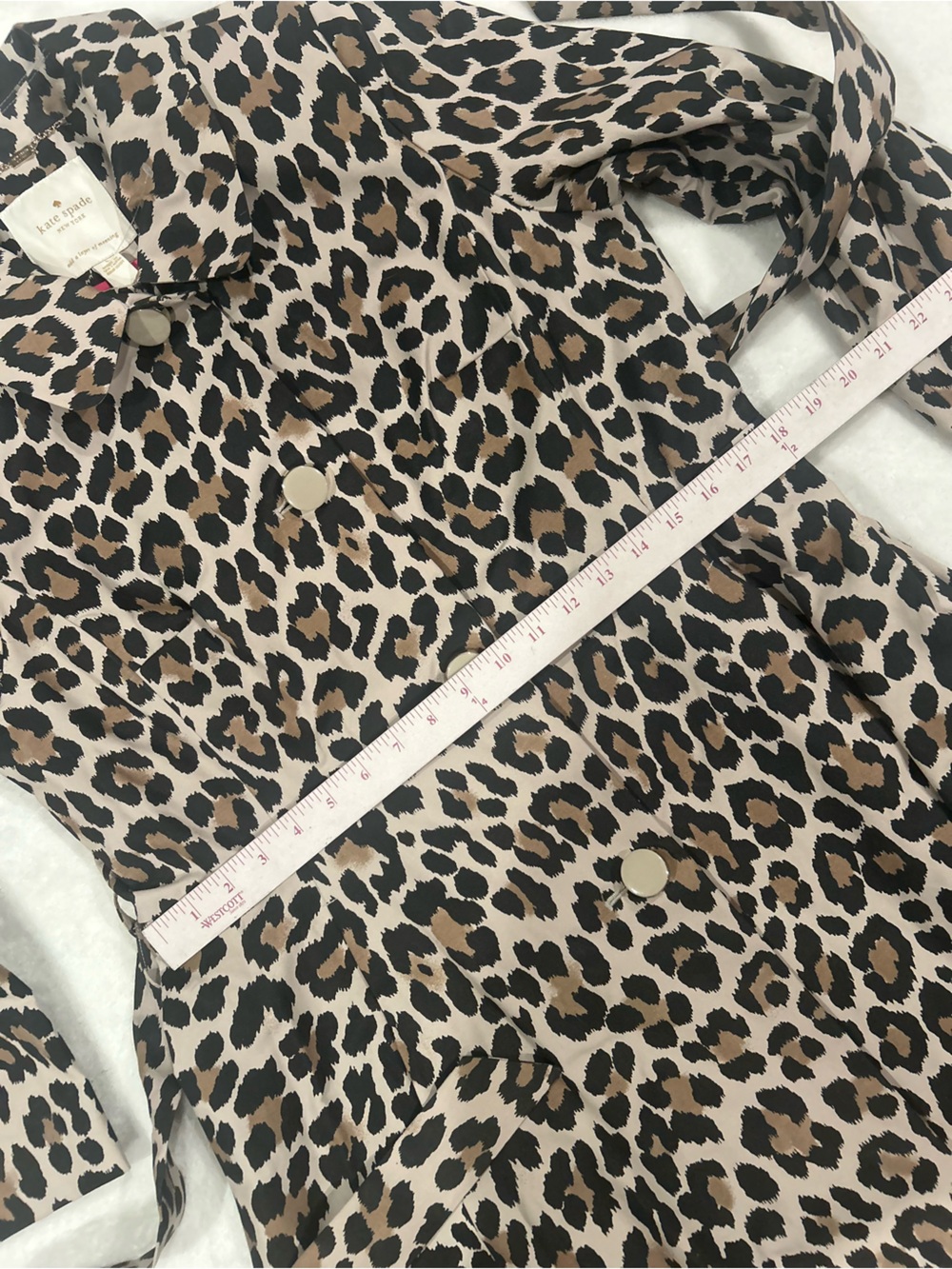 Kate Spade Leopard Trench Coat Womens Large Belted Flared Animal Print NWT new - Picture 9 of 13